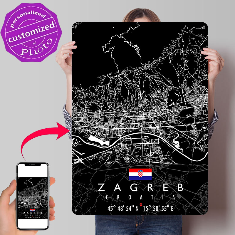 3D Printing Zagreb - Mapa de Zagreb, Croacia, Póster Retro,